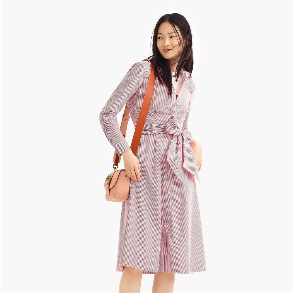 New J Crew RedWhite Stripe Tie Waist Shirt Dress Small S - Picture 6 of 13